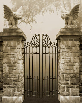 Gate With Winged Dog Statues