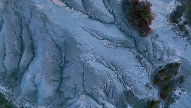 Erosion boulevards in the Aragon river in the surroundings of the town of Martes. Aerial view from a drone. Municipality of Bailo.The Jacetania. Huesca, Aragon, Spain, Europe