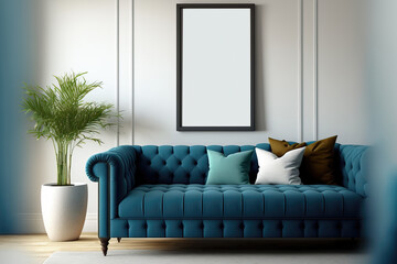 Fototapeta premium frame mockup in room with a blue couch
