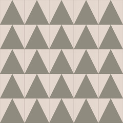 Simple abstract ornament of a floor tile. Green brown triangles on a square seamless pattern.