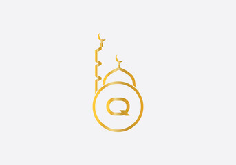 Islamic mosque logo and minar symbol design with the letter and alphabets 