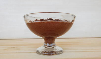 Homemade chocolate mousse on a glass
