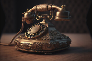 Antique rotary telephone with intricate design. Created with generative AI.  - obrazy, fototapety, plakaty