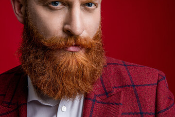 face of unshaven man with mustache in studio. cropped view of unshaven man with mustache.