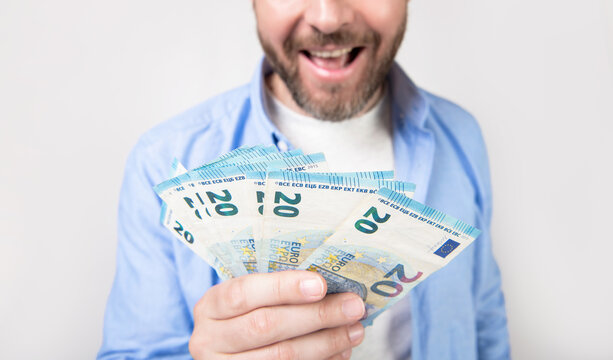 selective focus of man with salary money banknotes. photo of man with salary money