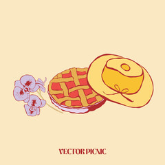 Vector Picnic Fun sandwiches TV, Radio, Champagne, Pizza, Pie, Fruits, Buffet, Relax