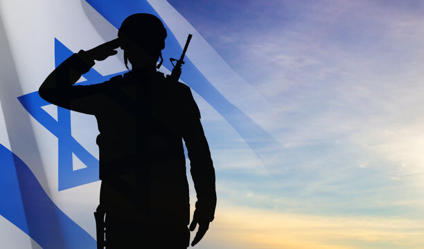 Silhouette of soldier with Israel flag