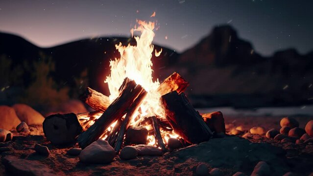 Cinemagraph of campfire at night in the wilderness
