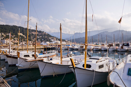 Sailboats, Port de Soller, Balearic Islands, Mallorca, Spain