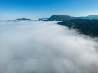 highways in foggy mountains, magnificent landscapes and mystical angles in nature