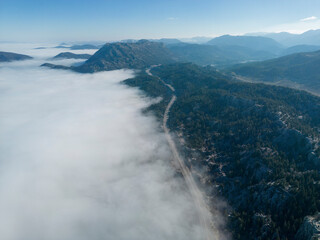 highways in foggy mountains, magnificent landscapes and mystical angles in nature