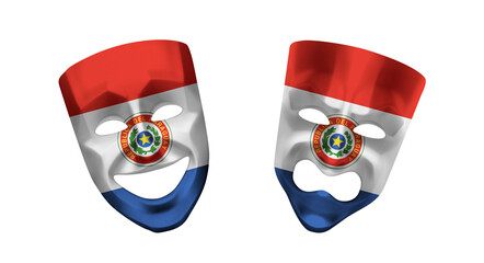 Theater 3d masks in colors of national flag on white background. Paraguay