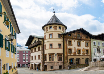 Fototapeta na wymiar Downtown of Berchtesgaden, famous historic town in Nationalpark Berchtesgadener Land, Upper Bavaria, Germany