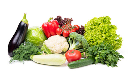variety of fresh and ripe colorful vegetables isolated on white