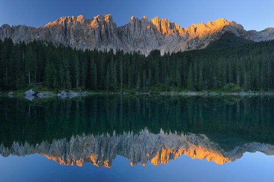 Dolomites Reflected in Lake Carezza, South Tyrol, Italy