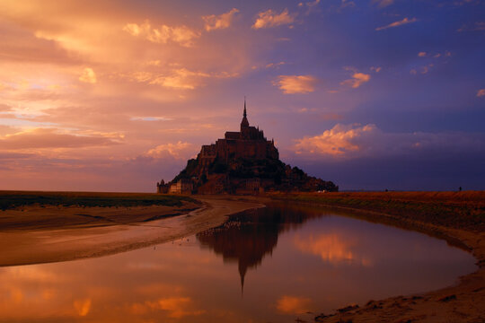 Mont Saint Michel at Sunset, Brittany, Normandy, France