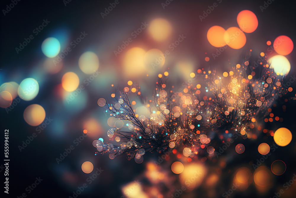 Wall mural Happy new year 2023 with sparkles on blurred bokeh lights background, holiday greeting card