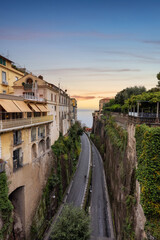 Fototapeta na wymiar Streets in a touristic town, Sorrento, Italy. Cloudy Sunset Sky Art Render.