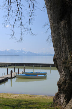 Boats on Lake Chiemsee, Chieming, Bavaria, Germany