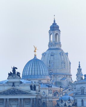 Dresden Frauenkirche and Dresden Academy of Fine Arts at Dusk, Dresden, Saxony, Germany