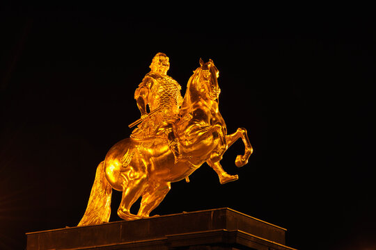 Statue of Augustus the Strong at Night, Dresden, Saxony, Germany