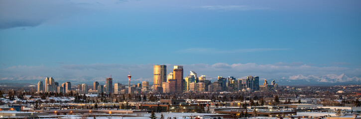 Fototapeta premium Calgary, Alberta, Canada city skyline with the mountains in the background.