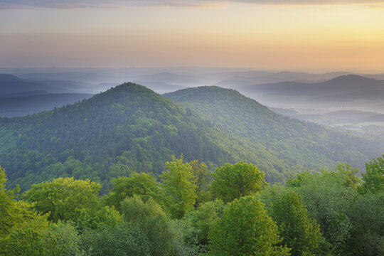 Sunrise over Landscape, Wegelnburg, Nothweiler, Pfalzerwald, Rhineland-Palatinate, Germany