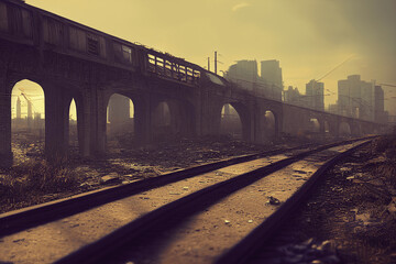 Fototapeta premium ポストアポカリプスや廃墟系背景の高解像度画像イラスト(AI generated image)