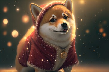 Obraz na płótnie Canvas Cute christmas dog in the snow. Generative AI.
