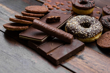 Candies, jelly, chocolates, biscuits and doughnuts