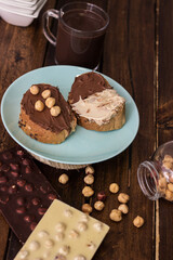 Sliced of bread full of chocolate and hazelnut spread