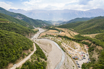 Fototapeta na wymiar Aerial view of thermal springs in Canyon Langarica in Albania, Europe, Summer 2022