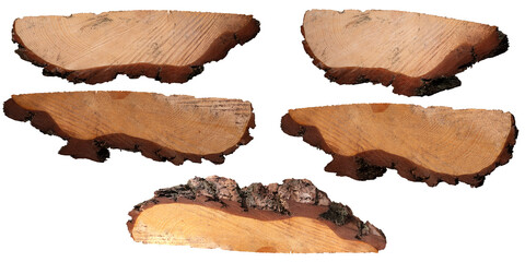 Pieces of raw wood in the shape of a wedge on an isolated background.