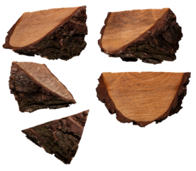 Pieces of raw wood in the shape of a wedge on an isolated background.