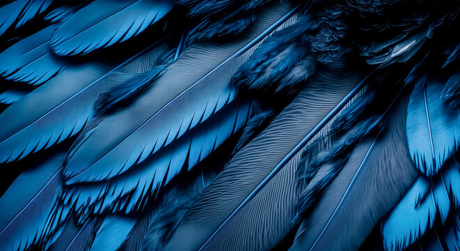 Blue feathers texture background. digital art	