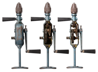 Crank drill in three different versions. Isolated Background.