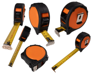 A carpenter's measure developed in several different positions. Isolated background.