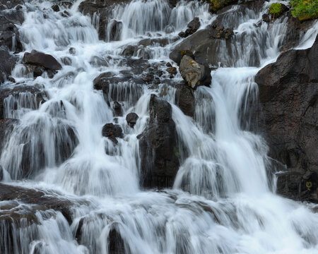 Hraunfossar Waterfall, Borgarfjordur, Vesturland, Iceland
