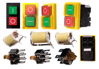 Start stop switch for carpentry machine on isolated background.