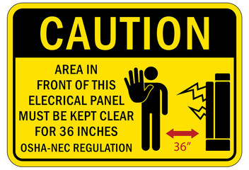 Electrical panel sign and labels keep away area in front of this electrical panel must be kept clear