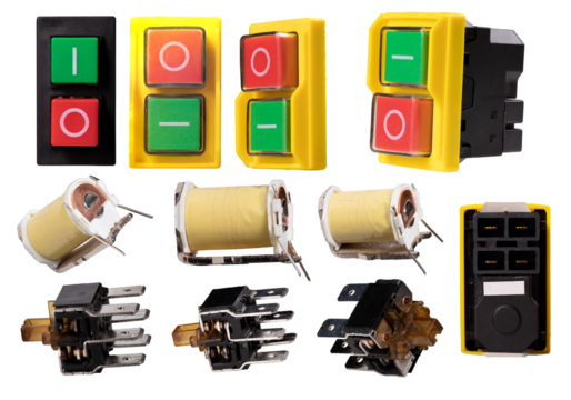 Start stop switch for carpentry machine on isolated background.