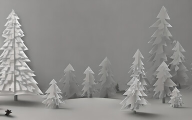 Obraz premium paper cut christmas landscape on grey background, concept for banner or holiday season cards, generative ai