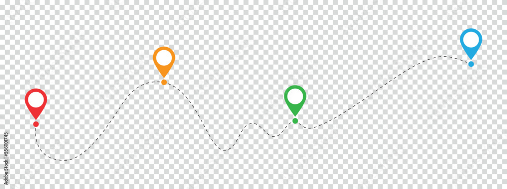 Aufkleber Line drawing of map location pointers. Map pin or navigation pointer with single line route or way. Vector illustration. 10 eps.