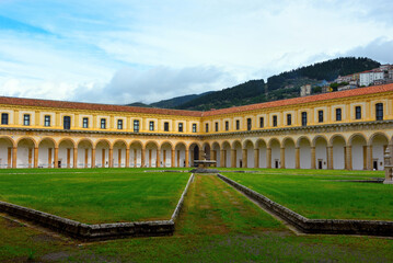 Panoramic photo of the Cloister Grande of the Certosa di San Lorenzo 29 September 2022 Padula Italy