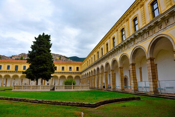Panoramic photo of the Cloister Grande of the Certosa di San Lorenzo Padula Italy