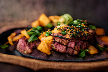 Yummy beef grill steak on a table, Delicious food, Chicken steak, food photograph, food styling