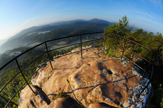 Observation Point on Mountain, Hochstein, Dahn, Dahner Felsenland, Pfalzerwald, Rhineland-Palatinate, Germany