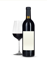 Transparent PNG Dark Wine Bottle with Blank Label and Black Foil Capsule Seal and Glass.