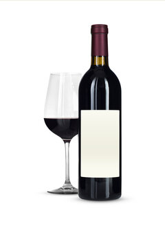 Isolated Dark Wine Bottle with Blank Label and Burgundy Foil Capsule Seal and Glass Transparent PNG.