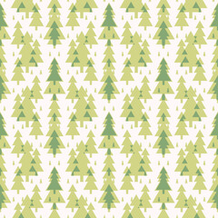 Monochrome seamless vector pattern with green geometric tree silhouettes on white background. Christmas and New Year design for wrapping paper, interior decoration and stationary.